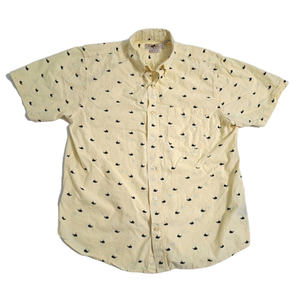 Joe Marlin Whale Nautical Beach Sea Life Button Shirt Short Sleeve Mens Large